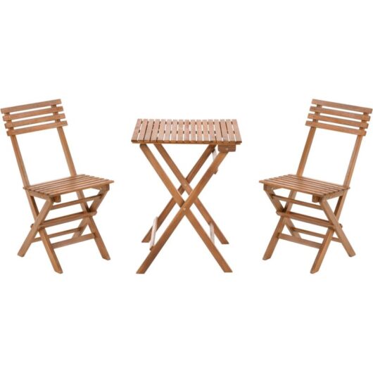 Beliani - Outdoor Patio Garden Furniture Bistro Set Certified Acacia Wood Folding Brown Solarolo