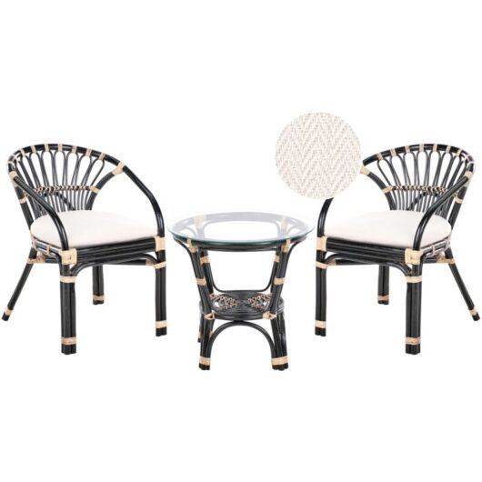 Beliani - Rattan Bistro Set 2 Chairs with Cushions Table Handmade Black Pecorini