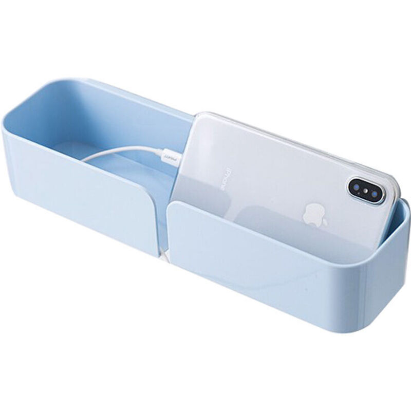 Blue Self-Adhesive Wall Shelf for Bedside Table: Storage for Headphones, Remotes, Glasses, Cell Phones, Wall Organizer for Home Office