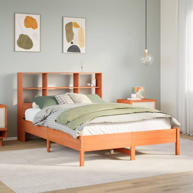 Bookcase Bed without Mattress Wax Brown 120x190 cm Small Double Solid Wood Pine Vidaxl