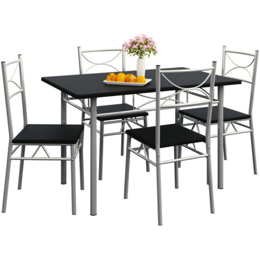 CASARIA® 5 Pcs Dining Table and 4 Chairs Small Kitchen Breakfast Furniture Compact Modern Contemporary Rectanglular Dining Set Black