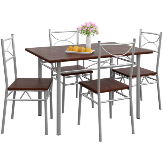 CASARIA® 5 Pcs Dining Table and 4 Chairs Small Kitchen Breakfast Furniture Compact Modern Contemporary Rectanglular Dining Set Eiche dunkel (de)