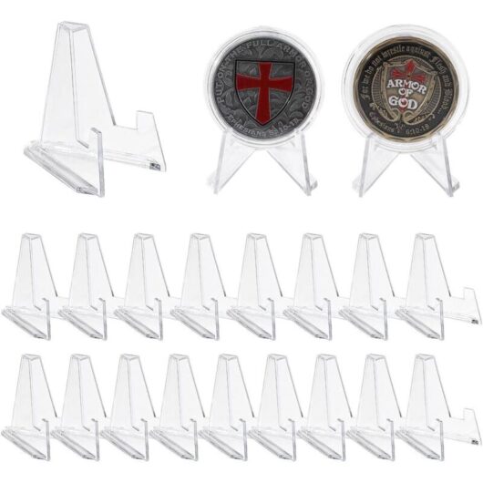 CCYKXA 10-piece transparent coin display stand, mini plastic easel, acrylic holders for displaying Air-Tite coins, cards, pocket watches, bottle
