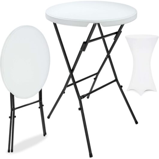 Casaria - Folding Bar Table with Stretch Cover Set 72 cm Round Tabletop 110cm High Cocktail Table Indoor Outdoor Weatherproof Foldable Event Party
