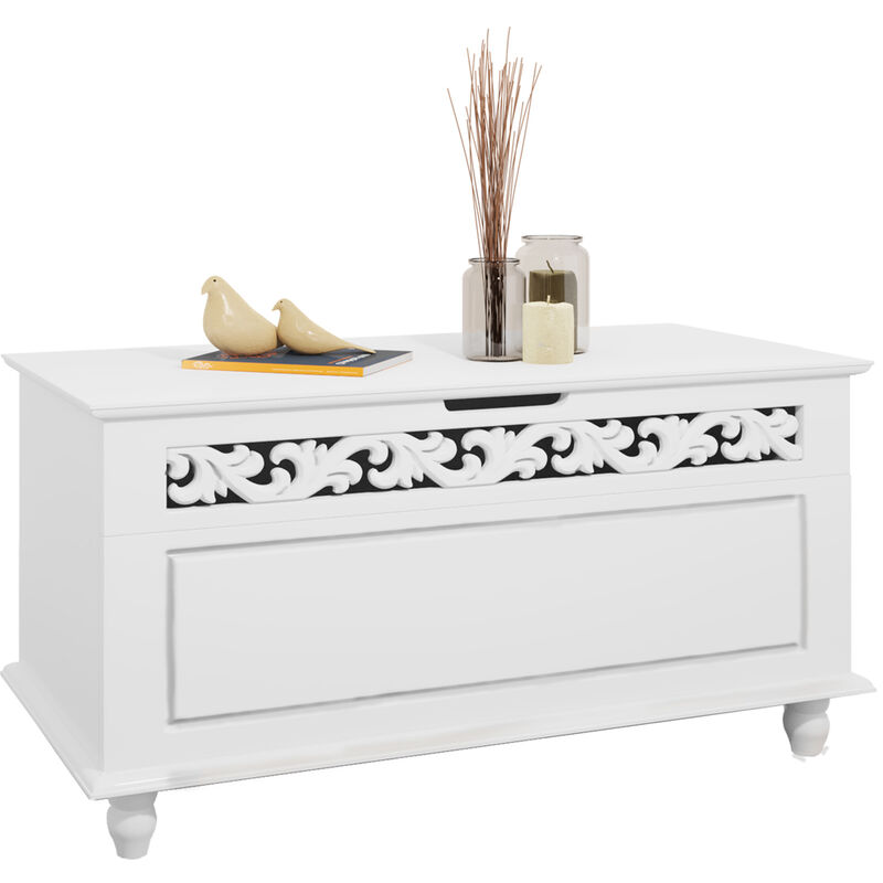 Casaria® Wooden Storage Box Jersey 80x40x48 cm Coffee Table Kitchen, Living Room, Lockable Storage Box Toy Storage Box Storage Bench Chest White