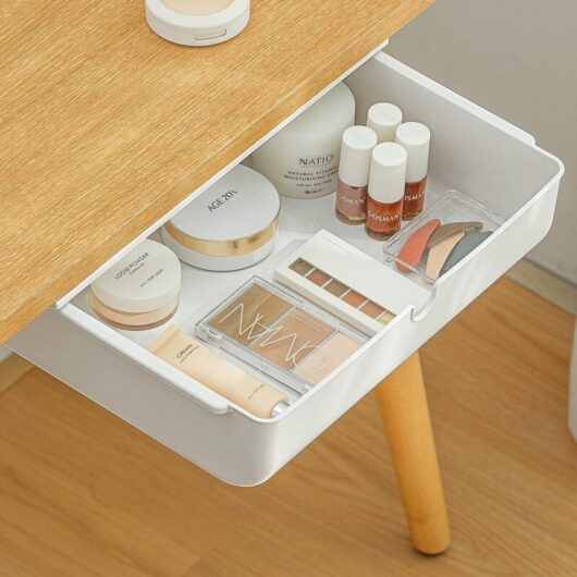 Ccykxa - White Under Desk Drawer, Self-Adhesive Desk Organizer Storage Box, Hidden Drawer Box