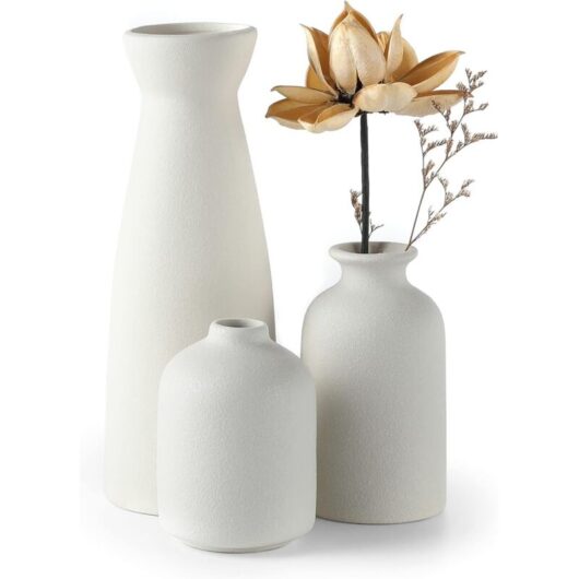 Ceramic Vase Set - 3 Small Vases for Decoration for Wedding Table, Party, Living Room, Office, Bedroom, Minimalist Bohemian Decoration (White) Flower