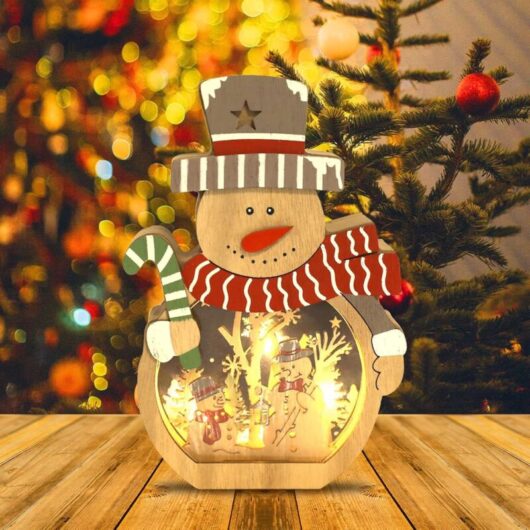 Christmas Decorations Santa Claus led Christmas Centerpieces Table Decoration Led Wooden Lighted Snowman Ornaments for Party Decoration (Snowman)