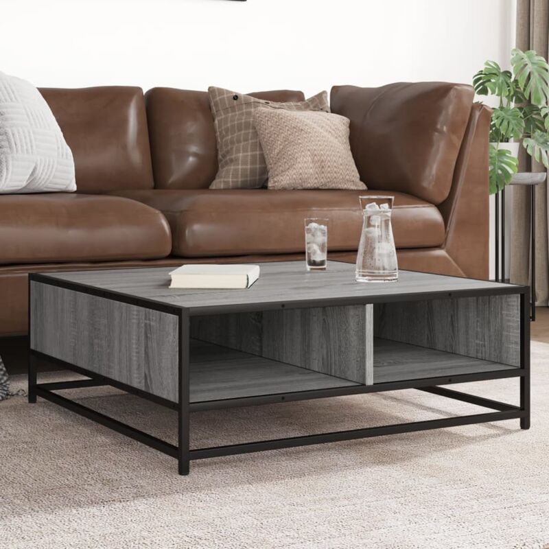 Coffee Table Grey Sonoma 80x80x30 cm Engineered Wood and Metal vidaXL