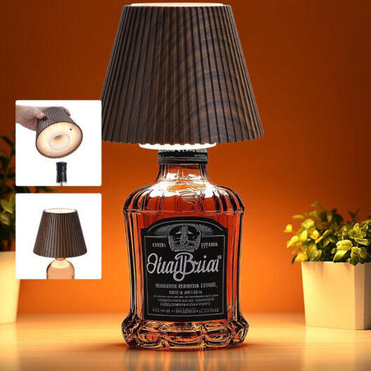 Cordless Table Lamp with Bottle Shade - Portable, Rechargeable Battery, 3 Brightness Levels, Ideal for Bar, Bedroom, and Restaurant