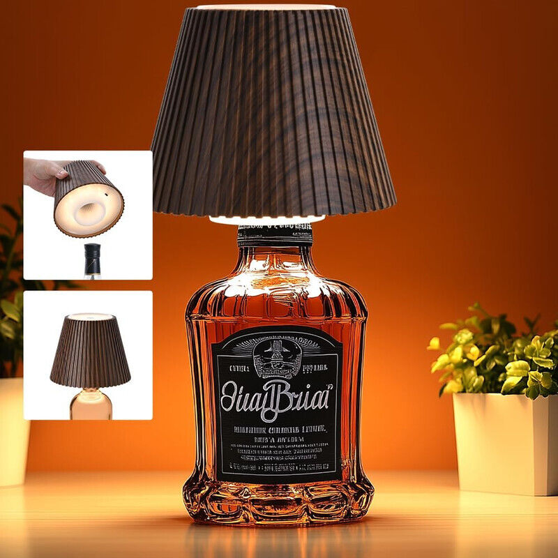 Cordless Table Lamp with Bottle Shade - Portable, Rechargeable Battery, 3 Brightness Levels, Ideal for Bar, Bedroom, and Restaurant