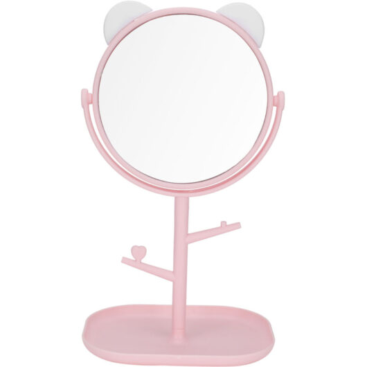 Cosmetic Mirror with Storage Tray Cat Ears Adjustable Vanity Mirror with Small Stand for MakeupWhite