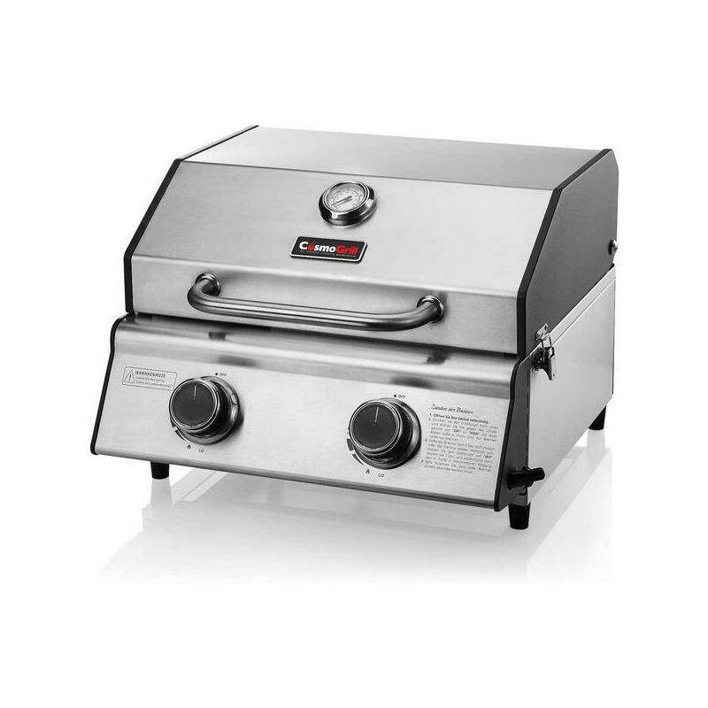 CosmoGrill Compact Gas Stainless Steel 2 Burner BBQ Ideal For Tables Grills Terraces Camping with Cover