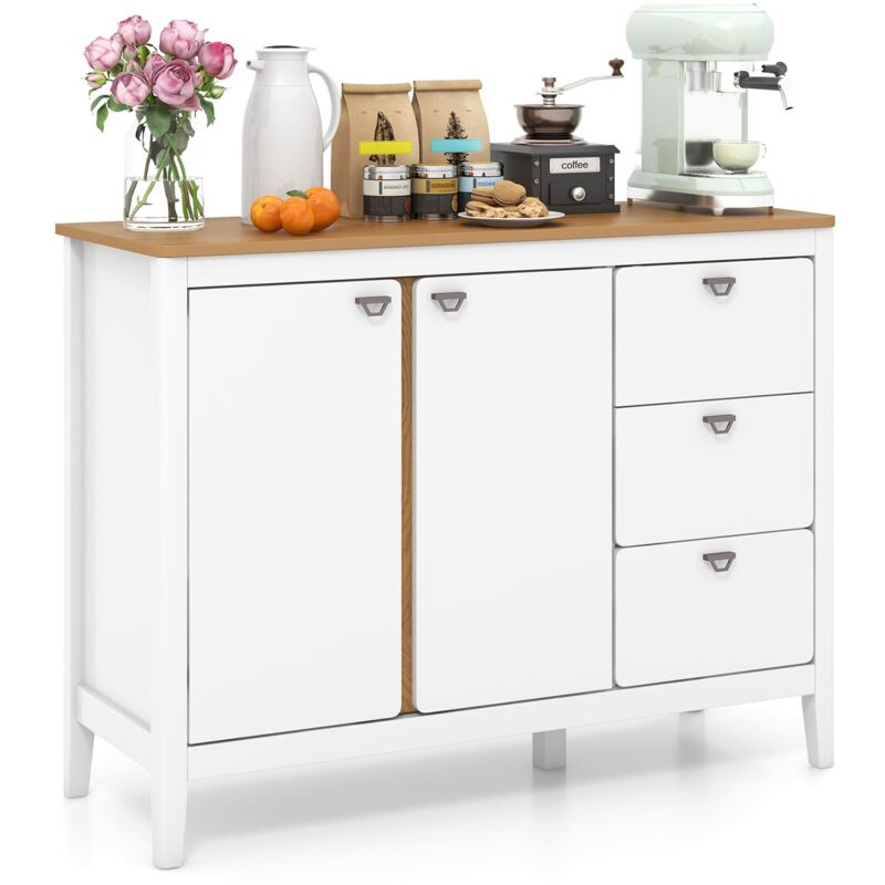 Costway - Buffet Cabinet Wooden Kitchen Cupboard w/2 Door and 3 Pull-out Drawers