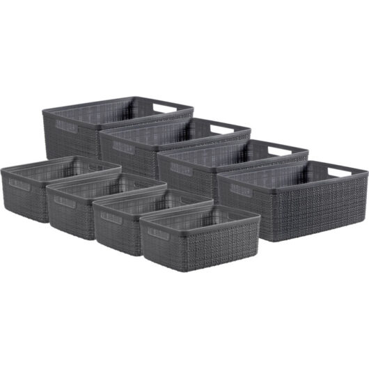 Curver Jute Basket Bundle 4x Small 4x Medium, Deep Shadow Grey