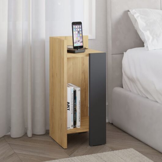 Decortie - Elos Modern Bedside Table Left Module - Oak / Anthracite Grey - Anthracite Grey