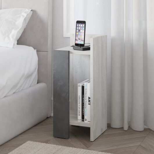 Decortie - Elos Modern Bedside Table Right Module Modern Ancient White Retro Grey 25cm Narrow - Ancient White