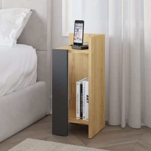 Decortie - Elos Modern Bedside Table Right Module - Oak / Anthracite Grey - Anthracite Grey