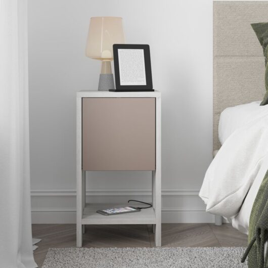 Decortie - Ema Modern Bedside Table Ancient White Mocha Grey 30cm Width Bedroom Furniture - Ancient White - Mocha Grey