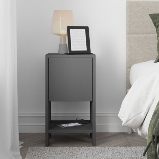 Decortie - Ema Modern Bedside Table Anthracite Grey 30cm Width Bedroom Furniture - Anthracite Grey