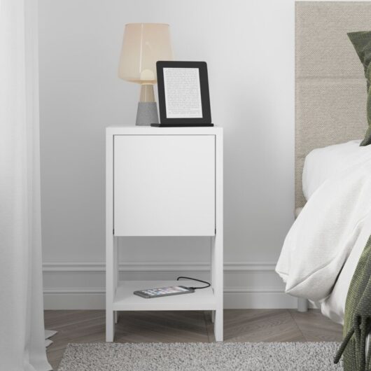 Decortie - Ema Modern Bedside Table White 30cm Width Bedroom Furniture - White