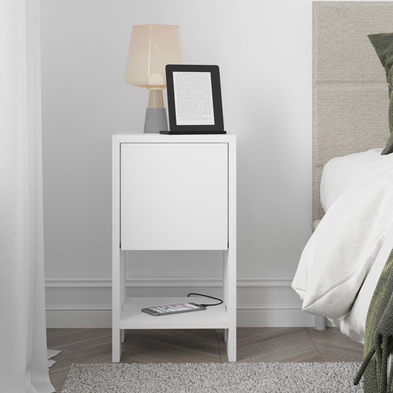 Decortie - Ema Modern Bedside Table White 30cm Width Bedroom Furniture - White