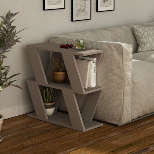Decortie - Lazena Modern Side End Coffee Table Mocha Grey Multipurpose h 55.4cm 3 Tier - Mocha Grey