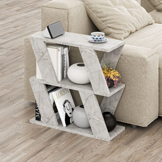 Decortie - Lazena Modern Side End Coffee Table Multipurpose h 55.4cm 3 Tier - Gold Marble Effect - Lagina