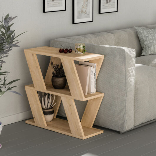 Decortie - Lazena Modern Side End Coffee Table Oak Multipurpose h 55.4cm 3 Tier - Oak