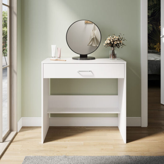 ELEGANT Dressing Table, Single Table High Gloss Dressing Cabinet with 1 Drawers and Open Compartments, Modern Design Applicable to Multiple