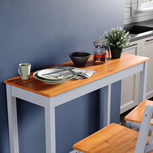 Elegant - 117 x 59 x 19.5cm Dining Table Set Modern Kitchen Furniture Bar Table Set for Bar, Café, or Small Restaurant, Honey/Grey Natural Pine
