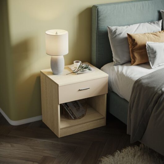 Elegant - Bedside Tables, Modern Bedroom Furniture, High Gloss Bedside Cabinet Stand Storage Shelf with Bin Drawer, for Bedroom or Home Storage