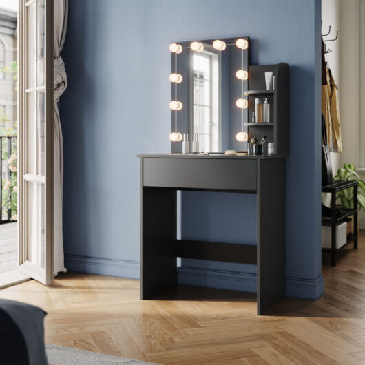 Elegant - Dressing Table with led Lights, Vanity Makeup Table Adjustable Brightness, 70x40x140cm Black