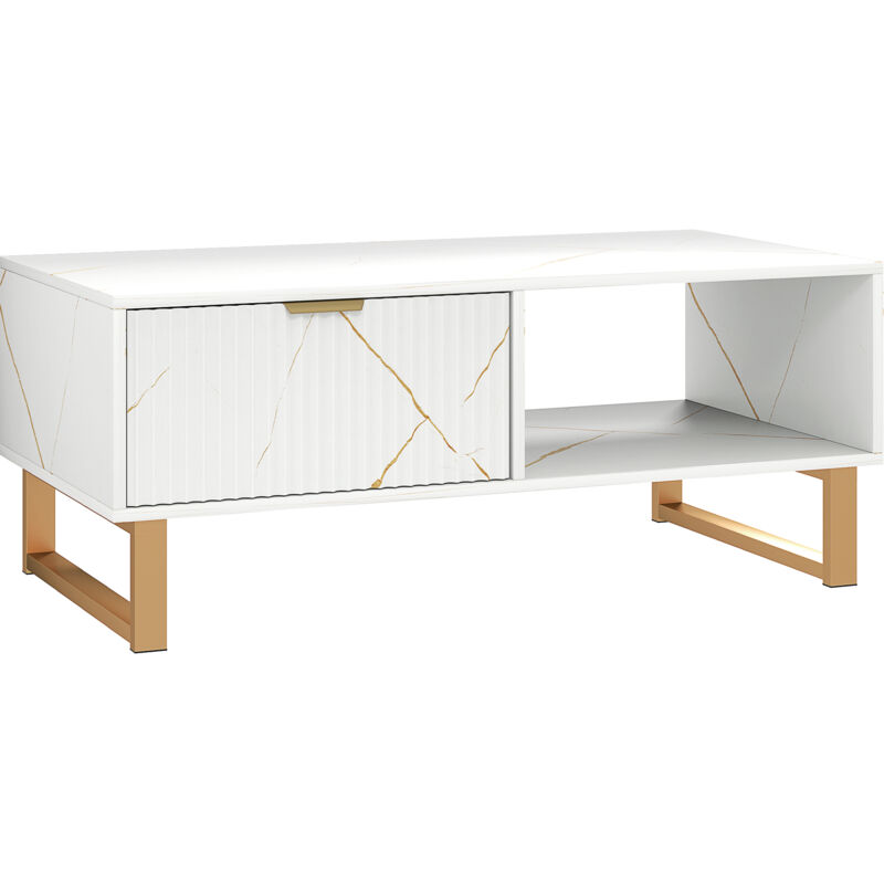 Elegant Marble Effect Storage Coffee Table - White