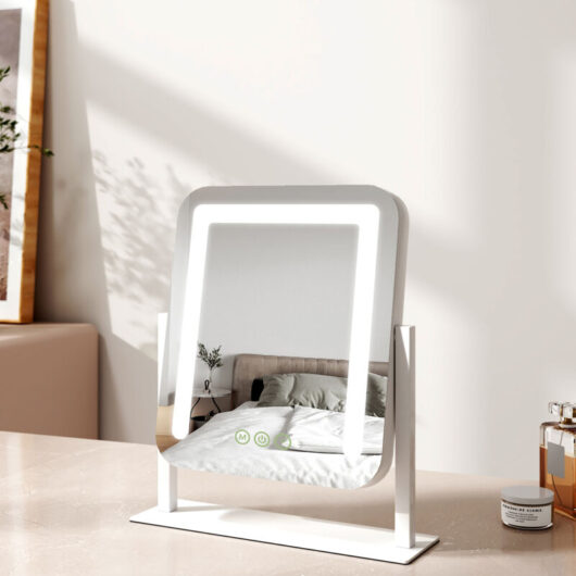 Emke - Hollywood Vanity Mirror with Lights Dressing Table Mirror with 7X Magnifier, 3 Color Lighting, Rotation and Memory Function, 30x23cm, White