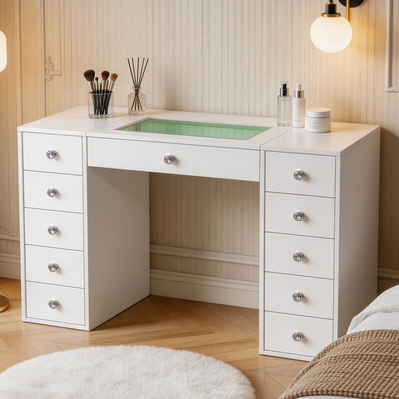 FENCHILIN High-end vanity unit with RGB lighting, illuminated bathroom cabinet with 11 drawers. Solid wood frame: 130cm x 55cm x 81cm