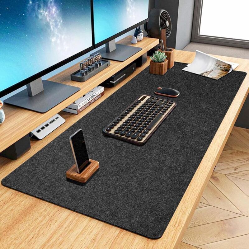 Felt desk mat - 100 x 50 cm - Large mouse pad - Non-slip - For office and home - Desk protector - Dark grey