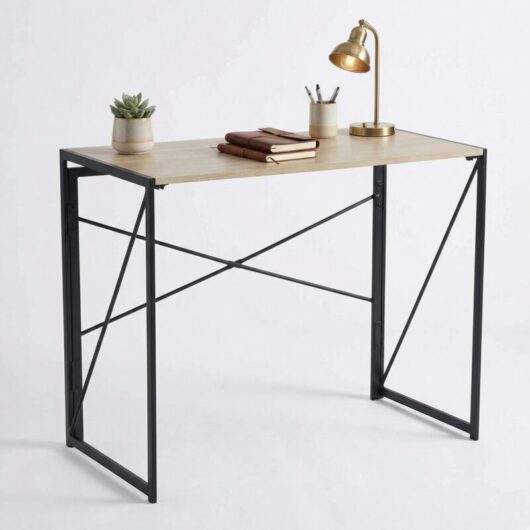 FurnitureR Folding Computer Table, Small Space Foldable Desk, MDF & Metal Frame, Portable Desk for Home Office, Writing Workstation for Living Room,