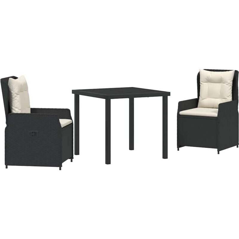 Garden Dining Set 3 pcs Black Poly Rattan Vidaxl