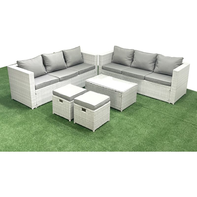 Garden Outdoor pe Rattan Furniture Set 8 Seater Rattan Garden Sofa Set with 2 Small Footstool Light Grey Mixed - Fimous