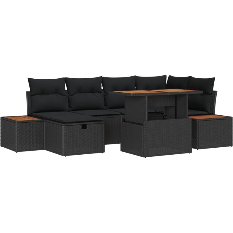 Garden Sofa Set Height-Adjustable 7 pcs Black Poly Rattan vidaXL