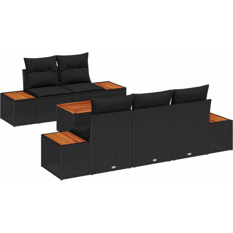 Garden Sofa Set with Cushion 6 pcs Black Poly rattan Vidaxl