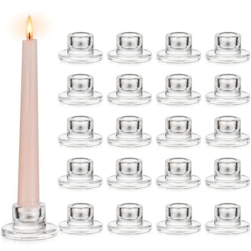 Glass Candlesticks for Taper Candles: Set of 20 Small Candle Holders for Taper Candles, Clear Glass Candlesticks for Christmas Table Decorations,