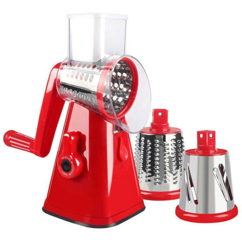Gotrays - Manual Vegetable Grater with 3 Stainless Steel Rotating Drums Multifunctional Hand Crank Vegetable Chopper with Sharp Blades