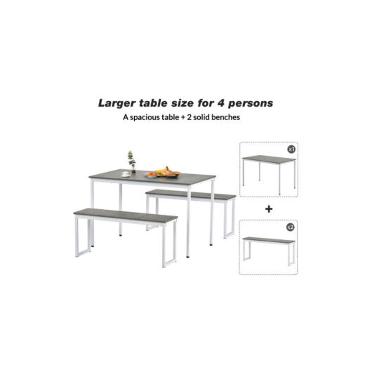 Groofoo - 3-Piece Space-Saving 4-Person Dining Table and Bench Set for Kitchen Patio Outdoor(Black)