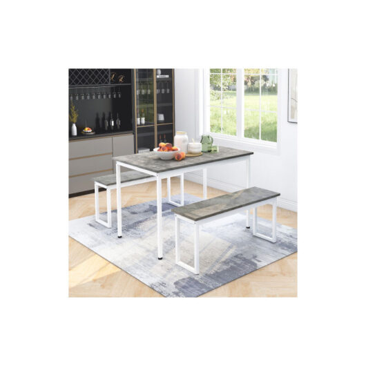 Groofoo - 3-Piece Space-Saving 4-Person Dining Table and Bench Set for Kitchen Patio Outdoor(Gray)