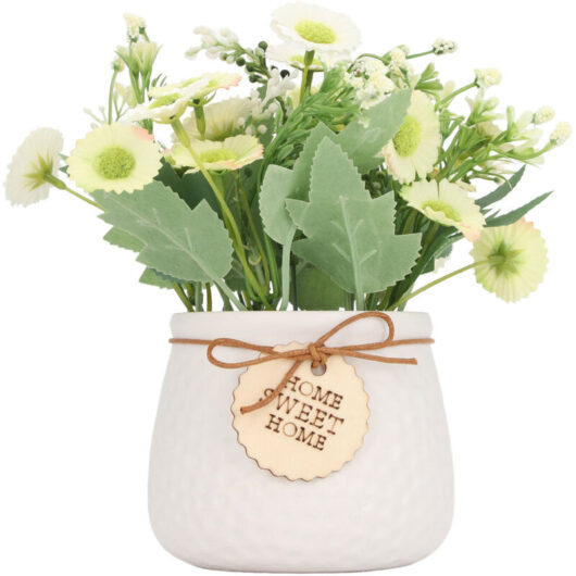 Groofoo - Small Artificial Plants Pots Mini Fake Potted Plants Faux Daisy Ornament Home Indoor Outdoor Decor 7146B 01 Yellow with White Vase