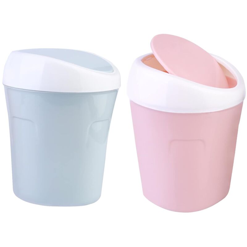Héloise - Set of 2 Mini Table Trash Cans with Swing Lid, Mini Plastic Tabletop Trash Bin, Bathroom Trash Bin, Bathroom, Kitchen, Home Office,