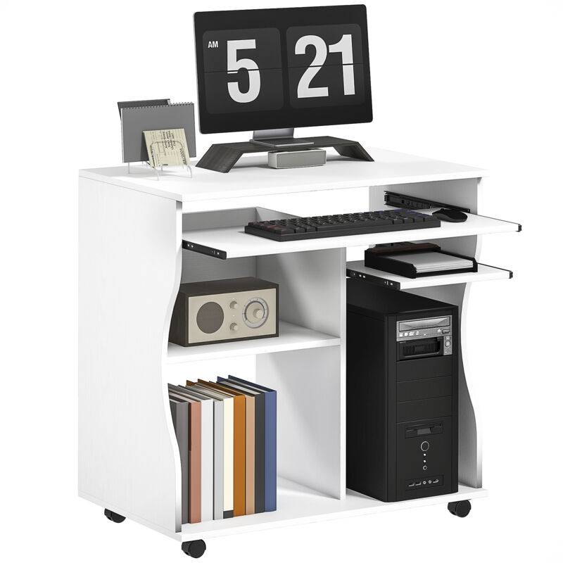 Homcom - Computer Table Study Desk with Sliding Keyboard Tray, White