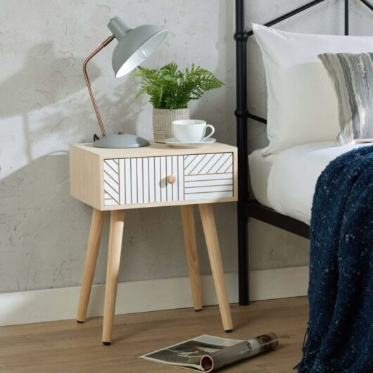 Home Source - Bedside Table 1 Drawer Carving Design Pine Scandi Wooden Legs Bedroom Furniture